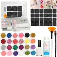 24 Colors  Temporary Shimmer Glitter Tattoo Kit For  Body Art Design Diamond Paint With Henna Stencil Glue & Brushes