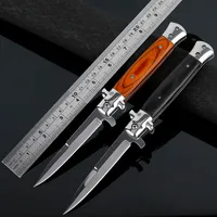 Tactical Składany kieszonkowy nóż Szybki zwalniający nóż kempingowy z prostym ostrzem, punkt włóczni, uchwytu drewna. Outdoor Survival Gear.