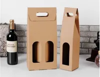 Toptan sıcak Kraft Kağıt Kırmızı Şarap Kutusu El tek / çift kırmızı şarap çanta Pencere hediye kutusu