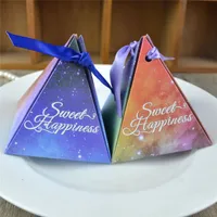 Sweet Love Wedding Favor Boxes DIY Triangle Shape Starry Sky Candy and Gifts Box with Ribbon