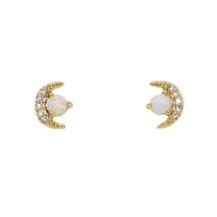 Moda Şık 100% 925 Ayar Gümüş Hilal CZ Ay çerçeve Opal mücevher Damızlık Küpe Narin Takı Tatlı Kızlar Için küpe