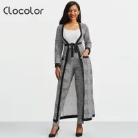 CLOKOLOR 3 Piece Set 2018 Sonbahar Ve Kış YENI Houndstooth Ceket Croptop ve Pantolon Seti Kadın Suits Lady Suit Ofis Yün Ceket
