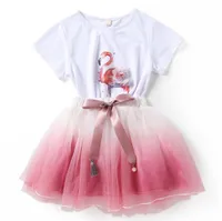 Baby girl clothes Flamingos outfits children top+lace Tulle skirts 2pcs/set 2018 Summer suits kids Clothing Sets 2 colors