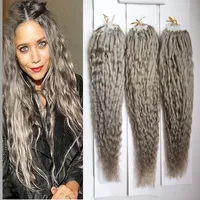 Brasilianska Virgin Remy Hår Curly Micro Loop Human Hair Extensions Silver Grå 300g Kinky Curly Micro Link Hårförlängningar Human 300s