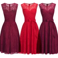 Полный кружева короткие коктейльные дизайнерские платья случаю Красный Бургундия Рождество платье без рукавов длиной до колен вечерняя одежда CPS1145