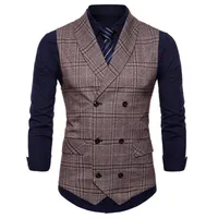 Formell Business Mens Dress Suit Vests Coats Plaid Designer Sommar Officiell Vest Coat för Mens Outwear Coats Plus Storlek 4XL S3183