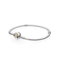 Pulseras de plata esterlina de las mujeres Micro blanco pavimentado redondo logotipo de la pulsera estampado para Pandora encantos europeos perlas joyas con caja