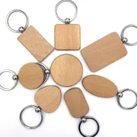 Wood Keychain Round Rectangle Square Oval Heart Goose Egg Shape Key Rings DIY Wooden Keyring Holder Car Pendant Kimter-G199F Z