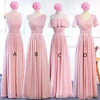Blush cor-de-rosa chiffon longo vestidos de dama de honra lace up 2020 bohemian dama de honra vestido de chão vestidos de convidado de casamento