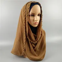 Pearl Bubble Chiffon Hijab da donna Sciarpa a scialle con cappuccio Accessori musulmani in tinta unita con perle dorate