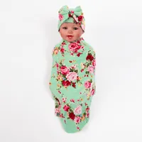 INS Новорожденный ребенок пеленание шляпа одеяло шапка младенческой цветок цветочные пеленание мягкий хлопок сна мешок обернуть ткань с шляпой с бантом шапки BHW208