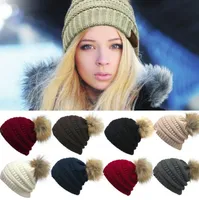 Women&#039;s Fashion Knitted Cap Autumn Winter Warm Hat Skullies Brand Beanies Hip-Hop Wool pompom Hats KKA2684
