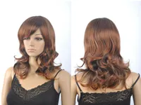 Mode Brown Wavy Curly Medium Long Women Lady Cosplay Party Hair Wig Wigs + Cap