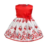 Meninas borboleta princesa saia verão vermelho flor vestidos sem mangas crianças do bebê crianças 1-6 t para o casamento festa de formatura
