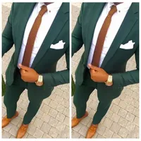 2019 Hunter Green Wedding Men Tutes Two Piece Groom Tuxedos Drupping Bavero Trim Trim Moda uomo Party Suit Personalizzato Business Business Abbigliamento formale (Giacca + Pantaloni)