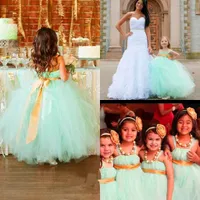 Cheap Spring Mint verde Flower Girl Dresses For Wedding tulle puffy ball gown Little Kids prima comunione Compleanno paese Pageant Gowns