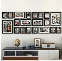 20 stks / set Europese vintage stijl collage fotolijst pure zwartbrown houten fotolijst set record liefde familie frame set muur