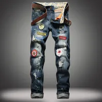 Herengat jeans badge recht Slim Splash Ink Old Tide Pants Europa and America Causal