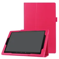 Litchi funda de cuero con soporte para Amazon Kindle Fire HD 10 pulgadas 2017 Tablet funda Tri-plegable con funda + lápiz