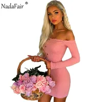 Nadafair с плеча backless bodycon зимнее платье женщины 2018 с длинным рукавом sexy mini dress женский однобортный wrap dress