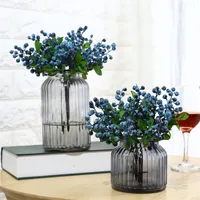 단일 작은 캘리포니아 베리 시뮬레이션 꽃 베리 블루 베리 과일 가짜 인공 식물 거실 장식 플라스틱 설명서 2 2yb bb
