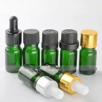 Freies Verschiffen 765pcs / lot leer 5ml Glas Tropfflaschen für ätherische Öle E-Flüssigkeit, Grün, Glas Verpackung Flaschen Großhandel