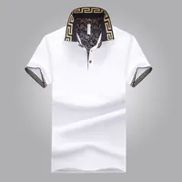 Het försäljning skjorta lyx design manlig sommar vänd krage korta ärmar bomullsskjorta män topp
