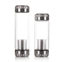 300&400ml Business Type Water Bottle Glass Bottle With Stainless Steel Tea Infuser Filter Double Wall Glass Sport Water Tumbler