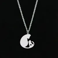 Mutter Katzen Liebe Anhänger Halskette Herzförmige Edelstahl Silber Goldliebhaber Link Kette Für Frauen Charme Schmuck Großhandel
