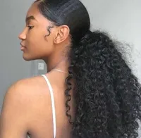 Afro Kinky ricci donne coulisse estensione coda di cavallo crespi capelli ricci brasiliani clip di capelli vergini remy capelli coda di cavallo 160 g 18 pollici