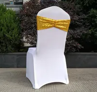 Sequin Organza Chair Cover Sashes Band Bröllop Tie Backs Props Bowknot Stolar Sash Buckles Cover Back Hostel Trim Gold Silver SN1311