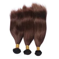 Bundles de cheveux humains péruviens Virgin Brown chocolat Offres 3Pcs Extensions de trames de cheveux droits soyeux # 4 Armure de cheveux humains brun foncé