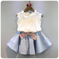 2-8 лет детская одежда для девочек юбка лук и кружевной топ Летний костюм корейский стиль детская одежда комплекты детского малыша набор