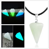 Мода 3 цвета световой камень флуоресцентный шестиугольная колонка Druzy ожерелье натуральный Кристалл Камень Камень кулон кожаные цепи ожерелье