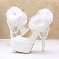 İnci Kristaller Düğün Ayakkabı Beyaz Custom Made Boyutu 10 cm 12 cm 14 cm Yüksek Topuk Gelin Ayakkabı Parti Balo Kadınlar Ücretsiz Nakliye Pompalar