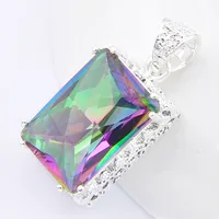 Luckyshine 10 Pcs Square Vintage Mystic Rainbow Topaz Gems 925 Sterling Silver Plated Wedding Jewelry For Women Pendants For Necklaces