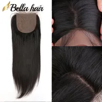 Silke bas stängning 4 * 4 silkeslen raka brasilianska malaysiska peruanska indiska jungfru humanhair naturliga färg hårförlängningar bella hår