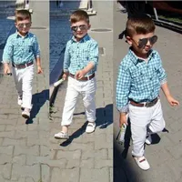 유아 아기 소년 옷 세트 어린이 느슨한 피팅 코튼 격자 무늬 셔츠 + 바지 + 벨트 3 개 Minion 키즈 의류 세트