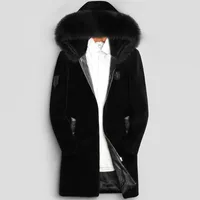 Erkek Kış Ceketler Kapşonlu Gerçek kürk Uzun Coat Shearlıng kalınlaşmak Sıcak Palto Açık giysiler Tops 2018 Yüksek Kalite M L XL XXL XXXL