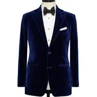 Royal Blue Velvet Wedding Men Garnitury dla pan młody Nosić dwa kawałek Custom Lapel Custom Made Wedding Groom Tuxedos (kurtka + czarne spodnie)