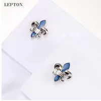 Lepton Blue Fleur De Lis Cufflinks For Mens High Quality Light Blue Crusade Design Cuff links Fashion Mens Shirt Cuffs cufflinks