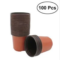100 PCS Plástico Redondo Macetas Potnursery Pots Home Garden Decor Pequeña maceta Pot (9x7x8cm)