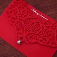 Vintage Chinese Style Hollow Out Wedding Invitations Creative Brides Couples Cards Red Cover Foil Stamping Chic Bridal Card