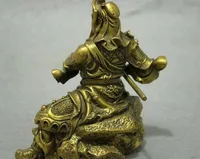 5 "China Berühmte Messing Dragon Warrior GuanGong GuanYu Gott Schwert Statue Skulptur