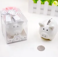 Mini-tirelire en céramique DHL dans une boîte-cadeau avec une boîte à monnaie avec un noeud à pois pour des cadeaux de fête de naissance, des cadeaux de baptême ns