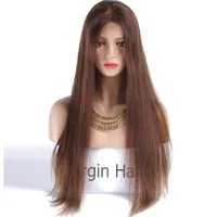 Groothandel Prijs Braziliaanse Virgin Hair Lace Pruik 4 # Zijde Straight 20 inch 22 inch 24 inch Haar Pruiken Gratis Verzending