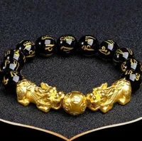 XJ004 houhui Banhado A Ouro pixiu pulseira mulheres homens contas pulseira cuff bangle chinês feng shui pulseira de cristal natural