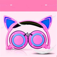 Newest Gift 3.5mm Children Cartoon Cat Ears Head-mounted Earphone Luminous Foldable Mobile Phone Music HeadphoneWith Retail Package Headset