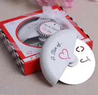 100 pcs "Une tranche d'amour" en acier inoxydable Pizza Cutter en boîte à pizza miniature faveurs de mariage et cadeaux pour invité SN606