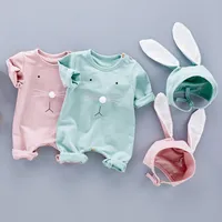 ベビー服子供服2018 Autum新生児の赤ちゃんのロンパースジャンプスーツ+ウサギの耳の帽子2pcs綿幼児幼児登り服の服装